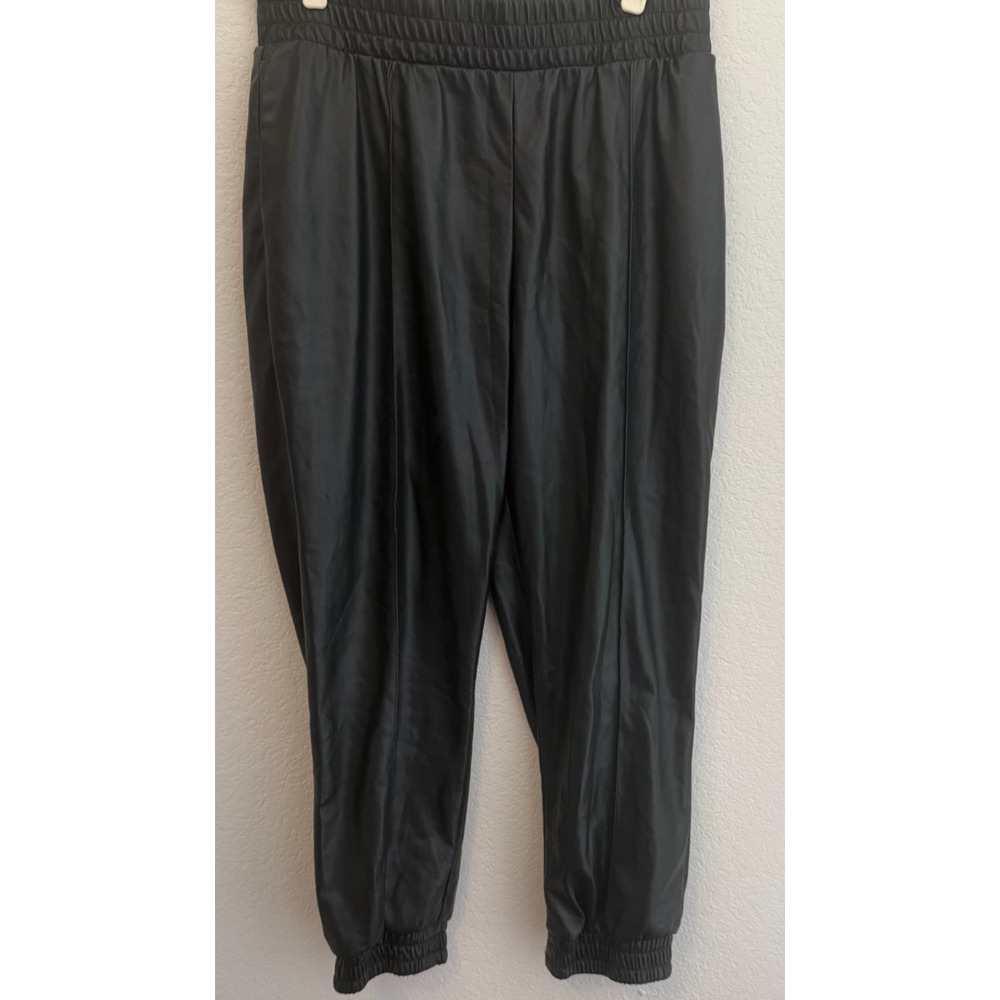 Express Faux Leather Jogger Pants Black Size Large Women’s Elastic Waist Tapered - Picture 3 of 8
